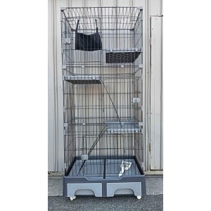 3 Levels 3 Doors 189cm High Cat Enclosure Cage with Wheels
